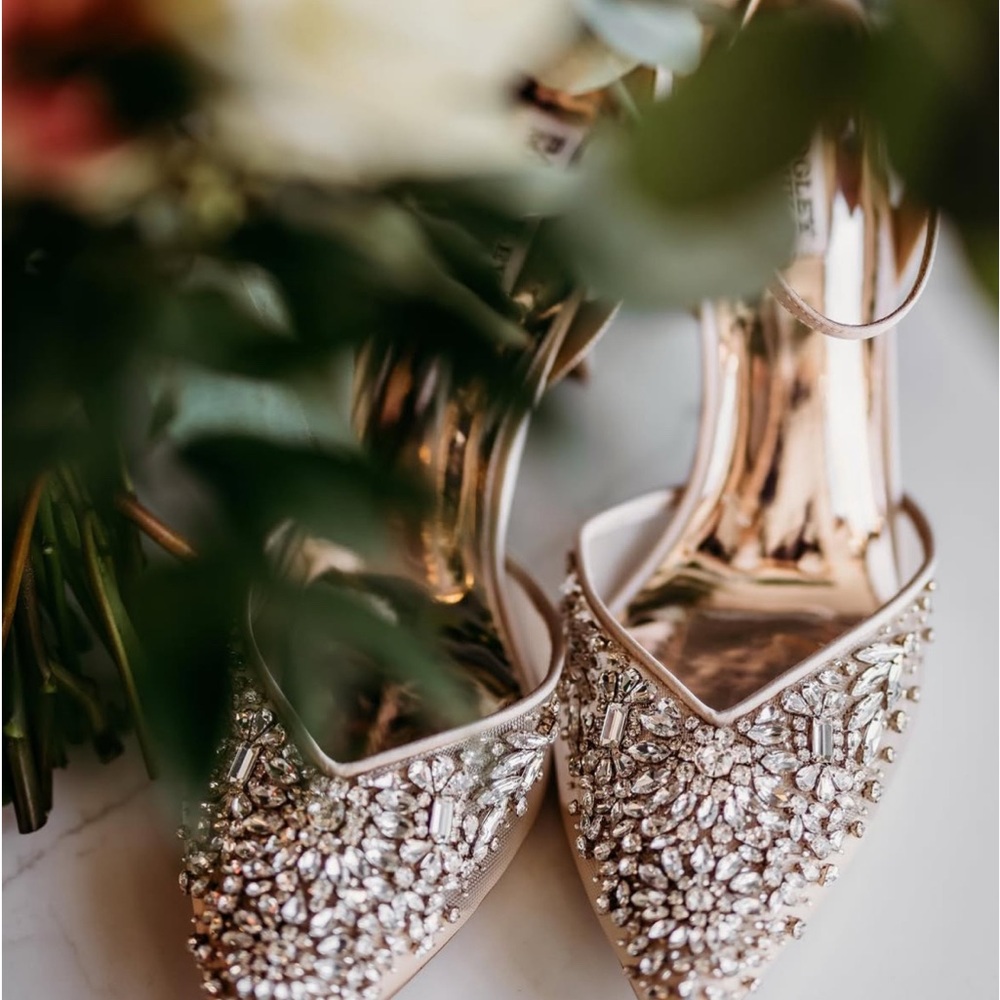 Badgley Mischka Gold Heels with Crystal Embellishments